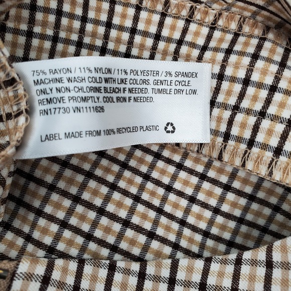 A New Day Plaid‎ Flat Front Pants Brown Beige Black Check Womens 12 Pre-Owned - Picture 12 of 12